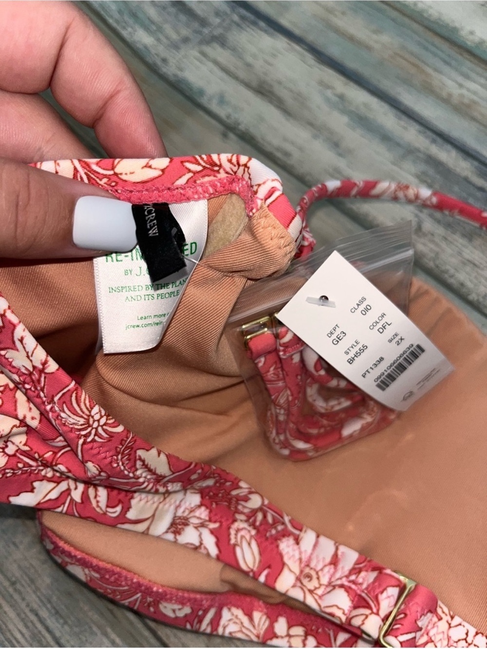J.Crew NWT Pink Floral Bandeau Bikini Swim Top 2X Removable Strap - Picture 7 of 7